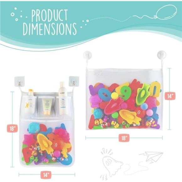 2 x Mesh Bath Toy Organizer + 6 Ultra Strong Hooks + 36 Bath Letters & Numbers - Picture 2 of 7